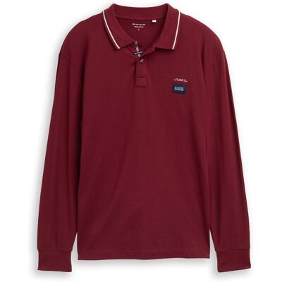 TOM TAILOR Herren Langarm Piqué Poloshirt mit Logo-Print, rot, Uni, Gr. S TOM TAILOR Herren Langarm Piqué Poloshirt mit Logo-Print, rot, Uni, Gr. S