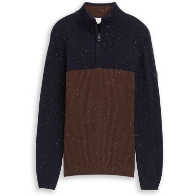 TOM TAILOR Herren Troyer Strickpullover mit Strukturmix, blau, Colour Blocking, Gr. S TOM TAILOR Herren Troyer Strickpullover mit Strukturmix, blau, Colour Blocking, Gr. S