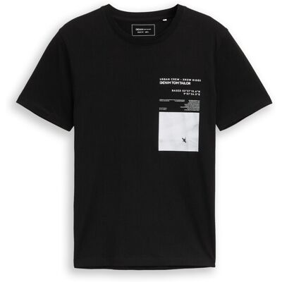 TOM TAILOR DENIM Herren T-Shirt mit Foto-Print, schwarz, Uni, Gr. L TOM TAILOR DENIM Herren T-Shirt mit Foto-Print, schwarz, Uni, Gr. L