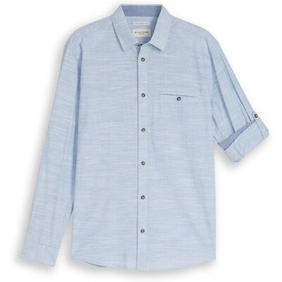 TOM TAILOR Herren Regular Fit Hemd mit Turn-Up-Funktion, blau, Meliert, Gr. XXXL TOM TAILOR Herren Regular Fit Hemd mit Turn-Up-Funktion, blau, Meliert, Gr. XXXL