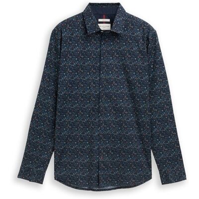 TOM TAILOR Herren Fitted Hemd mit Muster, blau, Gemustert, Gr. XXL TOM TAILOR Herren Fitted Hemd mit Muster, blau, Gemustert, Gr. XXL