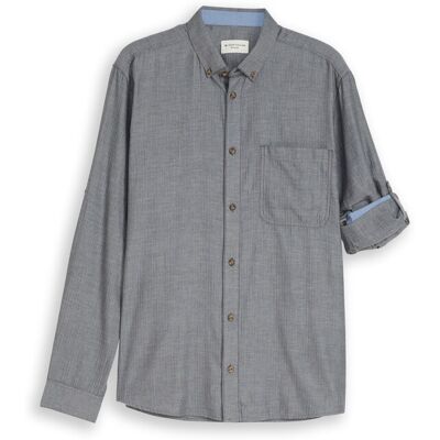 TOM TAILOR Herren Regular Fit Hemd mit Turn-Up-Funktion, grau, Fischgrät, Gr. L TOM TAILOR Herren Regular Fit Hemd mit Turn-Up-Funktion, grau, Fischgrät, Gr. L
