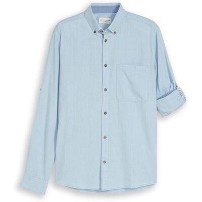 TOM TAILOR Herren Regular Fit Hemd mit Turn-Up-Funktion, blau, Fischgrät, Gr. M TOM TAILOR Herren Regular Fit Hemd mit Turn-Up-Funktion, blau, Fischgrät, Gr. M