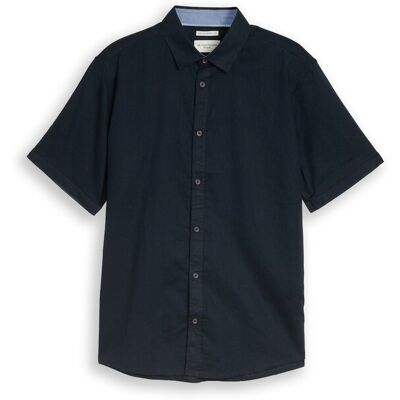 TOM TAILOR Herren Regular Fit Kurzarmhemd mit Leinenanteil, blau, Uni, Gr. XXXL TOM TAILOR Herren Regular Fit Kurzarmhemd mit Leinenanteil, blau, Uni, Gr. XXXL