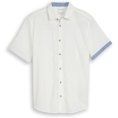 TOM TAILOR Herren Regular Fit Kurzarmhemd mit Leinenanteil, weiß, Uni, Gr. S TOM TAILOR Herren Regular Fit Kurzarmhemd mit Leinenanteil, weiß, Uni, Gr. S