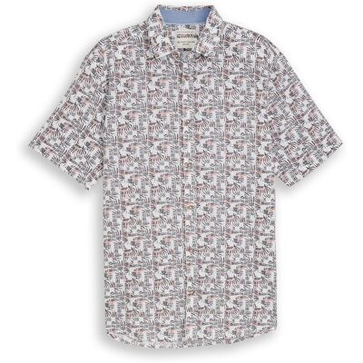 TOM TAILOR Herren Regular Fit Kurzarmhemd mit Leinenanteil, weiß, Palmenprint, Gr. S TOM TAILOR Herren Regular Fit Kurzarmhemd mit Leinenanteil, weiß, Palmenprint, Gr. S