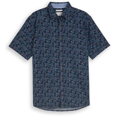 TOM TAILOR Herren Regular Fit Kurzarmhemd mit Leinenanteil, blau, Palmenprint, Gr. M TOM TAILOR Herren Regular Fit Kurzarmhemd mit Leinenanteil, blau, Palmenprint, Gr. M