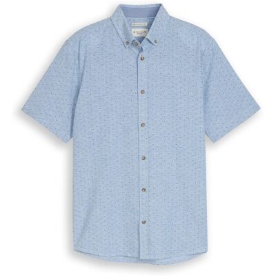 TOM TAILOR Herren Regular Fit Kurzarmhemd mit Leinenanteil, blau, Gemustert, Gr. M TOM TAILOR Herren Regular Fit Kurzarmhemd mit Leinenanteil, blau, Gemustert, Gr. M