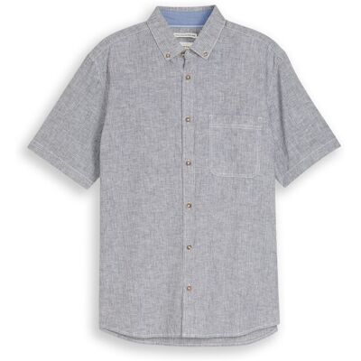 TOM TAILOR Herren Regular Fit Kurzarmhemd mit Leinenanteil, blau, Gestreift, Gr. M TOM TAILOR Herren Regular Fit Kurzarmhemd mit Leinenanteil, blau, Gestreift, Gr. M
