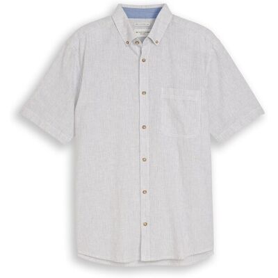 TOM TAILOR Herren Regular Fit Kurzarmhemd mit Leinenanteil, weiß, Gestreift, Gr. S TOM TAILOR Herren Regular Fit Kurzarmhemd mit Leinenanteil, weiß, Gestreift, Gr. S