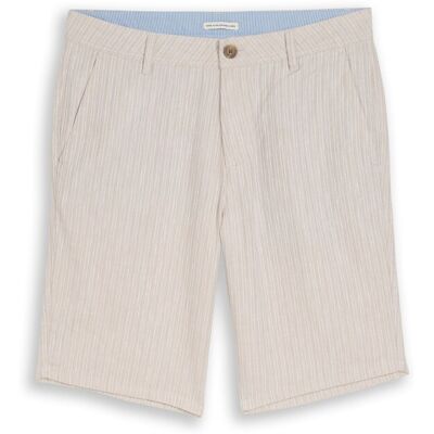 TOM TAILOR Herren TTREGULAR Chino Shorts mit Leinenanteil, beige, Gestreift, Gr. 33 TOM TAILOR Herren TTREGULAR Chino Shorts mit Leinenanteil, beige, Gestreift, Gr. 33