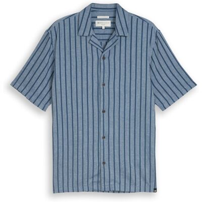 TOM TAILOR DENIM Herren Relaxed Fit Resort Hemd mit Leinenanteil, blau, Gestreift, Gr. XXL TOM TAILOR DENIM Herren Relaxed Fit Resort Hemd mit Leinenanteil, blau, Gestreift, Gr. XXL