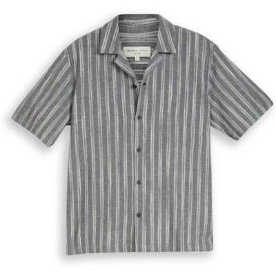 TOM TAILOR DENIM Herren Relaxed Fit Resort Hemd mit Leinenanteil, schwarz, Gestreift, Gr. XXL TOM TAILOR DENIM Herren Relaxed Fit Resort Hemd mit Leinenanteil, schwarz, Gestreift, Gr. XXL