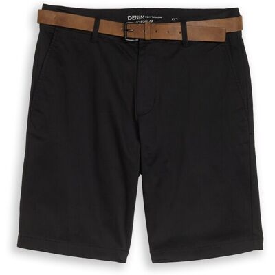 TOM TAILOR DENIM Herren TTREGULAR Chino Shorts mit Gürtel, schwarz, Uni, Gr. S TOM TAILOR DENIM Herren TTREGULAR Chino Shorts mit Gürtel, schwarz, Uni, Gr. S