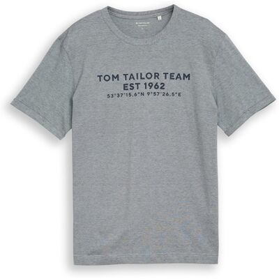 TOM TAILOR Herren T-Shirt mit Logo-Print, blau, Meliert, Gr. S TOM TAILOR Herren T-Shirt mit Logo-Print, blau, Meliert, Gr. S