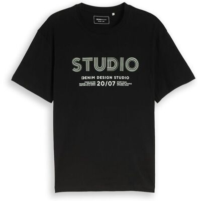 TOM TAILOR DENIM Herren Relaxed Fit T-Shirt mit Print, schwarz, Uni, Gr. XL TOM TAILOR DENIM Herren Relaxed Fit T-Shirt mit Print, schwarz, Uni, Gr. XL