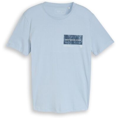 TOM TAILOR DENIM Herren T-Shirt mit Print, blau, Uni, Gr. M TOM TAILOR DENIM Herren T-Shirt mit Print, blau, Uni, Gr. M