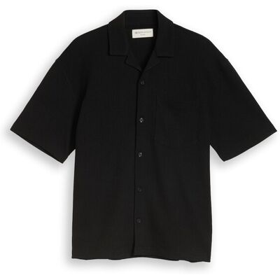 TOM TAILOR DENIM Herren Relaxed Fit Resort Hemd mit Waffelstruktur, schwarz, Uni, Gr. S TOM TAILOR DENIM Herren Relaxed Fit Resort Hemd mit Waffelstruktur, schwarz, Uni, Gr. S