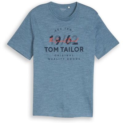 TOM TAILOR Herren T-Shirt mit Logo-Print, blau, Meliert, Gr. S TOM TAILOR Herren T-Shirt mit Logo-Print, blau, Meliert, Gr. S