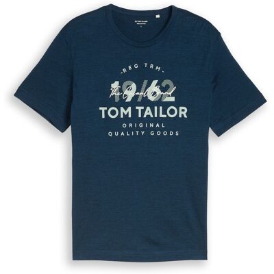TOM TAILOR Herren T-Shirt mit Logo-Print, blau, Meliert, Gr. S TOM TAILOR Herren T-Shirt mit Logo-Print, blau, Meliert, Gr. S