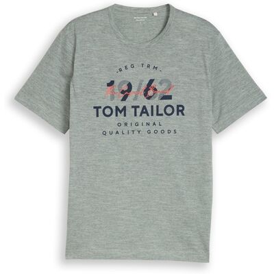 TOM TAILOR Herren T-Shirt mit Logo-Print, grün, Meliert, Gr. XXXL TOM TAILOR Herren T-Shirt mit Logo-Print, grün, Meliert, Gr. XXXL