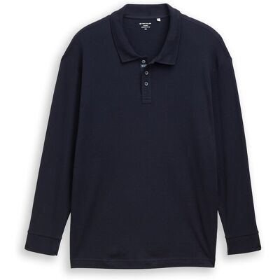 TOM TAILOR Herren Plus Size - Langarm Poloshirt mit Waffelstruktur, blau, Uni, Gr. 2XL TOM TAILOR Herren Plus Size - Langarm Poloshirt mit Waffelstruktur, blau, Uni, Gr. 2XL