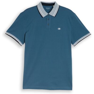 TOM TAILOR Herren Piqué Poloshirt mit Logo-Print, blau, Uni, Gr. L TOM TAILOR Herren Piqué Poloshirt mit Logo-Print, blau, Uni, Gr. L