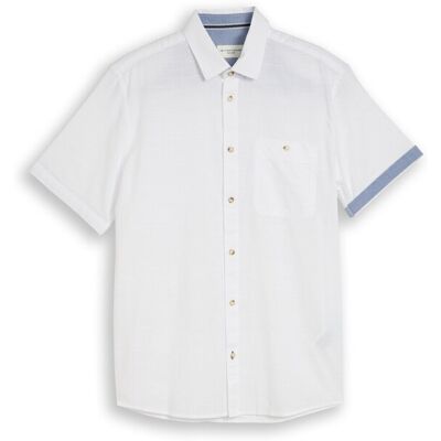 TOM TAILOR Herren Regular Fit Kurzarmhemd aus Baumwolle, weiß, Uni, Gr. M TOM TAILOR Herren Regular Fit Kurzarmhemd aus Baumwolle, weiß, Uni, Gr. M