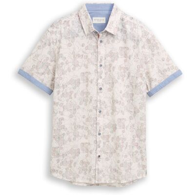 TOM TAILOR Herren Regular Fit Kurzarmhemd mit Muster, weiß, Gemustert, Gr. S TOM TAILOR Herren Regular Fit Kurzarmhemd mit Muster, weiß, Gemustert, Gr. S