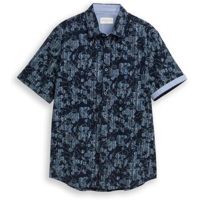 TOM TAILOR Herren Regular Fit Kurzarmhemd mit Muster, blau, Gemustert, Gr. S TOM TAILOR Herren Regular Fit Kurzarmhemd mit Muster, blau, Gemustert, Gr. S