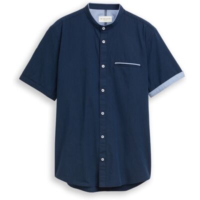 TOM TAILOR Herren Regular Fit Kurzarmhemd mit Stehkragen, blau, Meliert, Gr. L TOM TAILOR Herren Regular Fit Kurzarmhemd mit Stehkragen, blau, Meliert, Gr. L