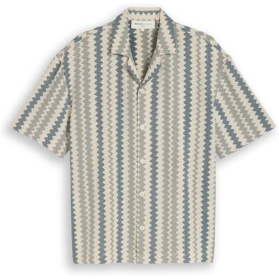 TOM TAILOR DENIM Herren Loose Fit Resort Kurzarmhemd in Häkel-Optik, grün, Gemustert, Gr. XXL TOM TAILOR DENIM Herren Loose Fit Resort Kurzarmhemd in Häkel-Optik, grün, Gemustert, Gr. XXL