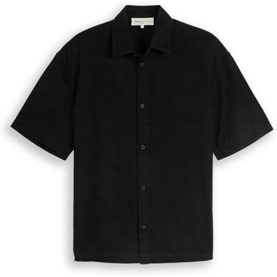TOM TAILOR DENIM Herren Loose Fit Kurzarmhemd aus Baumwolle, schwarz, Uni, Gr. XL TOM TAILOR DENIM Herren Loose Fit Kurzarmhemd aus Baumwolle, schwarz, Uni, Gr. XL