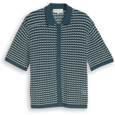 TOM TAILOR DENIM Herren Strick-Poloshirt mit Lochmuster, grün, Gemustert, Gr. XS TOM TAILOR DENIM Herren Strick-Poloshirt mit Lochmuster, grün, Gemustert, Gr. XS