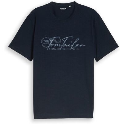 TOM TAILOR Herren T-Shirt mit Logo-Print, blau, Uni, Gr. M TOM TAILOR Herren T-Shirt mit Logo-Print, blau, Uni, Gr. M