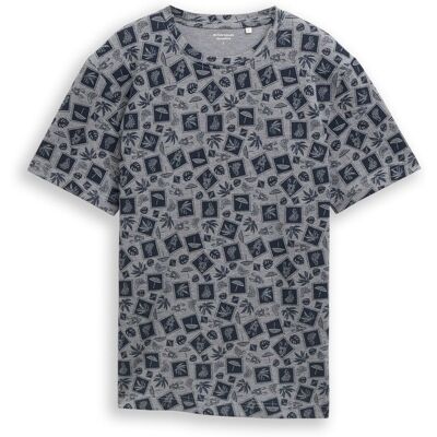 TOM TAILOR Herren Piqué T-Shirt mit Allover-Print, blau, Gemustert, Gr. S TOM TAILOR Herren Piqué T-Shirt mit Allover-Print, blau, Gemustert, Gr. S