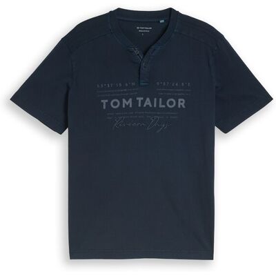 TOM TAILOR Herren Henley T-Shirt im Used-Look, blau, Uni, Gr. XL TOM TAILOR Herren Henley T-Shirt im Used-Look, blau, Uni, Gr. XL