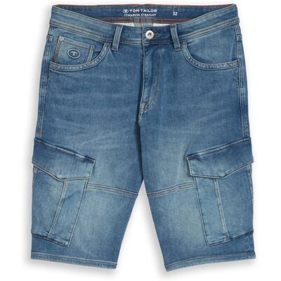 TOM TAILOR Herren TTMARVIN STRAIGHT Cargo Jeans Shorts, blau, Uni, Gr. 34 TOM TAILOR Herren TTMARVIN STRAIGHT Cargo Jeans Shorts, blau, Uni, Gr. 34