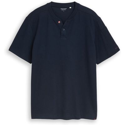 TOM TAILOR Herren Henley T-Shirt mit Waffelstruktur, blau, Uni, Gr. XL TOM TAILOR Herren Henley T-Shirt mit Waffelstruktur, blau, Uni, Gr. XL