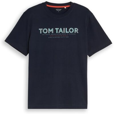 TOM TAILOR Herren T-Shirt mit Logo-Print, blau, Uni, Gr. L TOM TAILOR Herren T-Shirt mit Logo-Print, blau, Uni, Gr. L