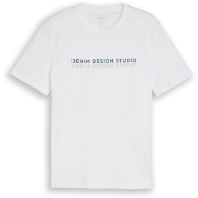 TOM TAILOR DENIM Herren T-Shirt mit Print, weiß, Uni, Gr. L TOM TAILOR DENIM Herren T-Shirt mit Print, weiß, Uni, Gr. L