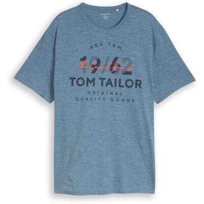 TOM TAILOR Herren Plus Size - T-Shirt mit Logo-Print, blau, Meliert, Gr. 2XL TOM TAILOR Herren Plus Size - T-Shirt mit Logo-Print, blau, Meliert, Gr. 2XL