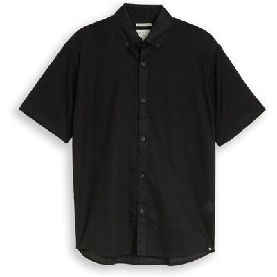 TOM TAILOR DENIM Herren Relaxed Fit Kurzarmhemd mit Leinenanteil, schwarz, Uni, Gr. S TOM TAILOR DENIM Herren Relaxed Fit Kurzarmhemd mit Leinenanteil, schwarz, Uni, Gr. S