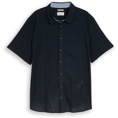TOM TAILOR Herren Plus Size - Regular Fit Kurzarmhemd mit Leinenanteil, blau, Uni, Gr. 2XL TOM TAILOR Herren Plus Size - Regular Fit Kurzarmhemd mit Leinenanteil, blau, Uni, Gr. 2XL