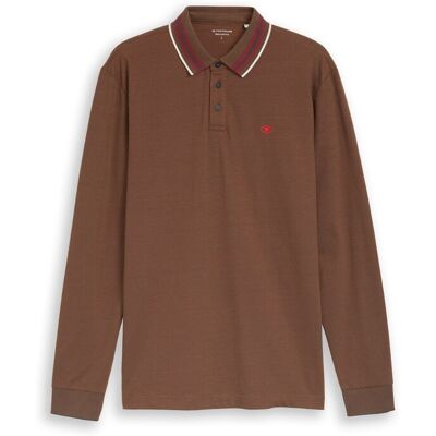 TOM TAILOR Herren Langarm Piqué Poloshirt mit Logo-Print, braun, Meliert, Gr. XL TOM TAILOR Herren Langarm Piqué Poloshirt mit Logo-Print, braun, Meliert, Gr. XL