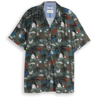TOM TAILOR Herren Plus Size - Regular Fit Resort Kurzarmhemd aus Viskose, grün, Gemustert, Gr. 4XL TOM TAILOR Herren Plus Size - Regular Fit Resort Kurzarmhemd aus Viskose, grün, Gemustert, Gr. 4XL