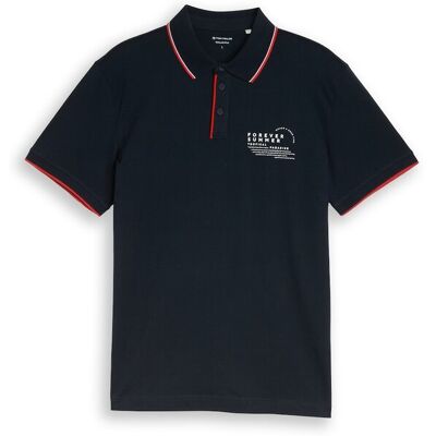 TOM TAILOR Herren Jersey Poloshirt mit Print, blau, Uni, Gr. XXXL TOM TAILOR Herren Jersey Poloshirt mit Print, blau, Uni, Gr. XXXL