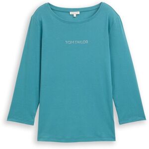 TOM TAILOR Damen Slim Fit Langarmshirt mit Glitzer-Logo, blau, Uni, Gr. XXL TOM TAILOR Damen Slim Fit Langarmshirt mit Glitzer-Logo, blau, Uni, Gr. XXL