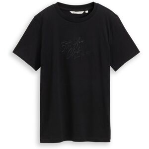 TOM TAILOR DENIM Damen Loose Fit T-Shirt mit Glitzer-Stickerei, schwarz, Uni, Gr. XS TOM TAILOR DENIM Damen Loose Fit T-Shirt mit Glitzer-Stickerei, schwarz, Uni, Gr. XS