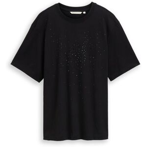 TOM TAILOR DENIM Damen Oversize T-Shirt mit Strasssteinen, schwarz, Uni, Gr. M TOM TAILOR DENIM Damen Oversize T-Shirt mit Strasssteinen, schwarz, Uni, Gr. M